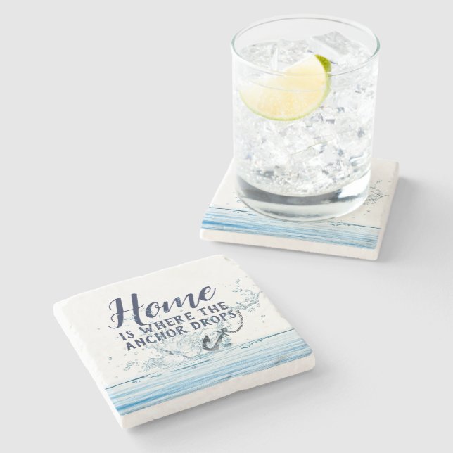 Nautischer Anker Wasser Spritzer mit Zitat  Steinuntersetzer (Seitenansicht)