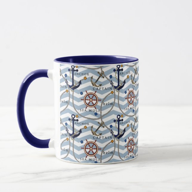 Nautischer Ankerruder, blauer Streifen Tasse (Links)