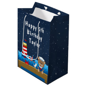 Nautischer Bär Rot und Marine Alles Gute zum Gebur Mittlere Geschenktüte