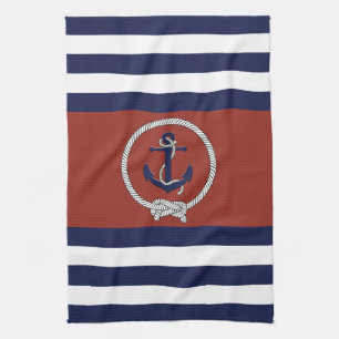 Nautischer blauer Anker/Seeknoten/blau/weißer Stre Geschirrtuch