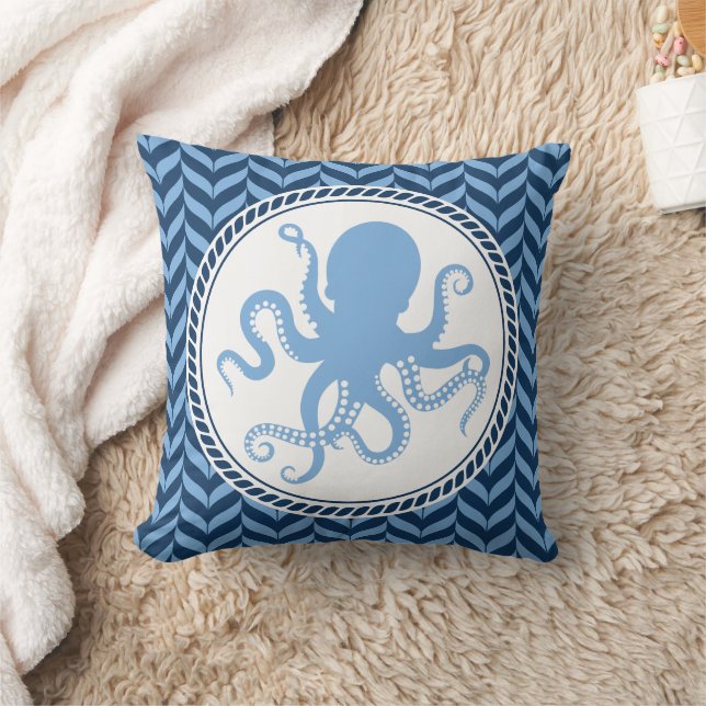 Nautischer blauer Oktopus Küste  Kissen (Decke)