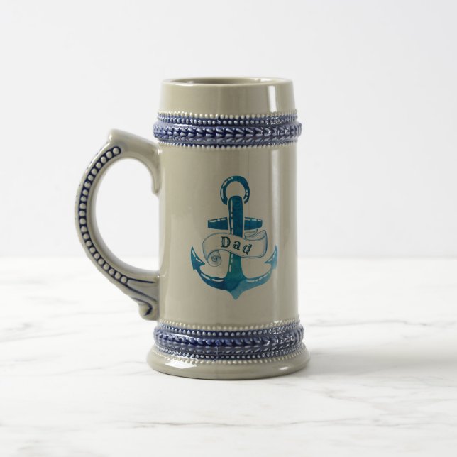 Nautischer Blue Anker mit Vater und Monogramm Bierglas (Links)