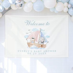 Nautischer Elefant Bär Aquarell Boot Baby Shower Banner