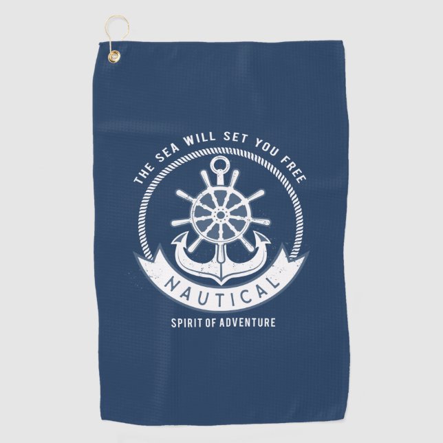 Nautischer Geist Anker, Rad, Navy Blue Golfhandtuch (Vorderseite)