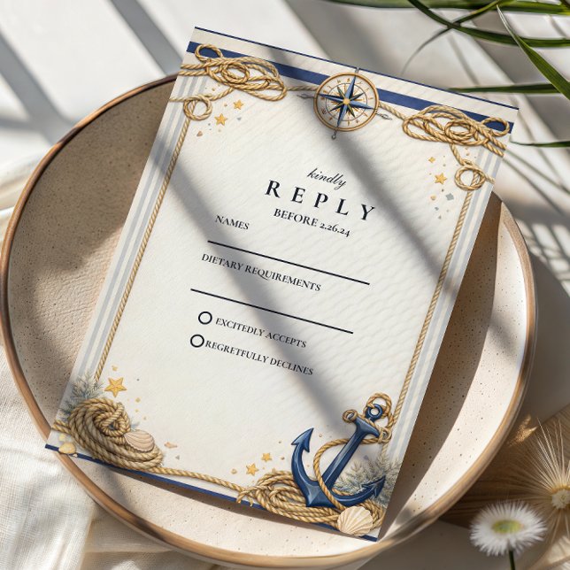 Nautischer Kompass-Anker-Hochzeit RSVP Karte (Von Creator hochgeladen)