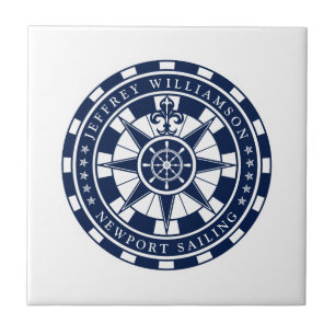 Nautischer Kompass, blau und weiß, nautisch Fliese