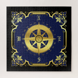 Nautischer Kompass Silhouette/Gold/Schwarz/Marine Puzzle