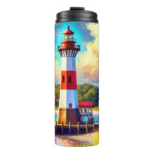 Nautischer Küstenleuchtturm-Thermalbecher