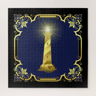 Nautischer Leuchtturm Silhouette/Gold/Schwarz/Mari Puzzle