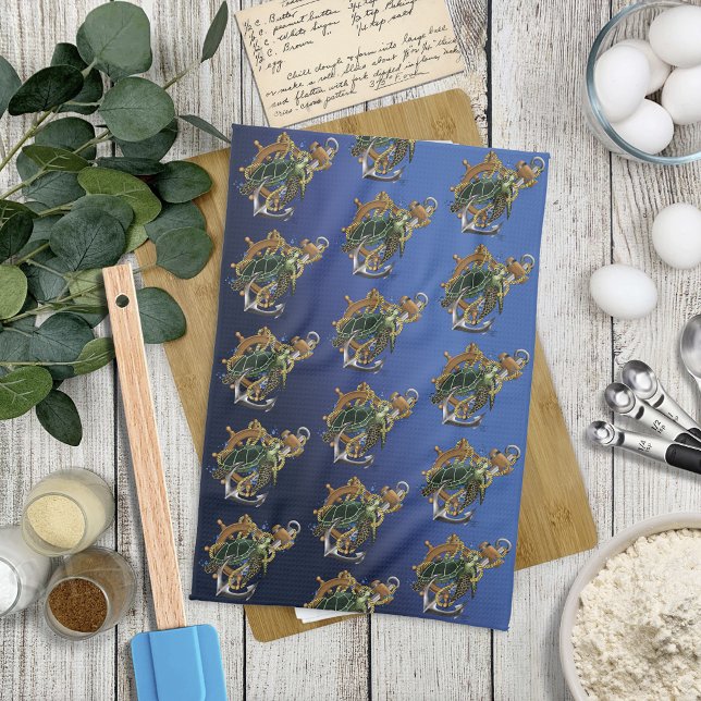 Nautischer Meeresschildkröten-Anker-Schiffssteuerr Geschirrtuch (Von Creator hochgeladen)