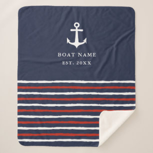 Nautischer Name Anchor Stripes Navy Blue Sherpa Sherpadecke