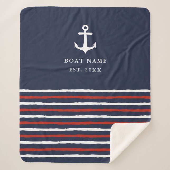 Nautischer Name Anchor Stripes Navy Blue Sherpa Sherpadecke (Vorderseite)