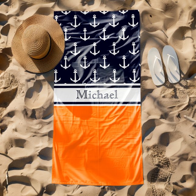 Nautischer Name des modernen Navy Blue Anchor Patt Strandtuch (Von Creator hochgeladen)