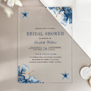 Nautischer Navy Blau Seestern-Junggesellinnenabsch Acryleinladungen