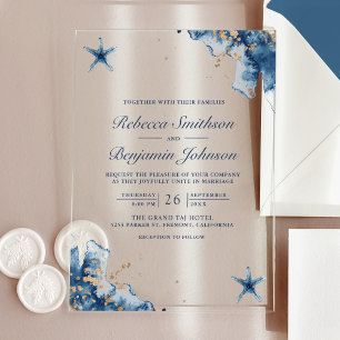 Nautischer Navyblauer Seestern-Hochzeit Acryleinladungen
