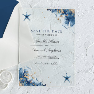 Nautischer Navyblauer Seestern Hochzeit - Save the Acryleinladungen