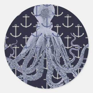 Nautischer Oktopus Runder Aufkleber