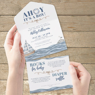 Nautischer Ozean-Junge-Baby-Party All In One Einladung