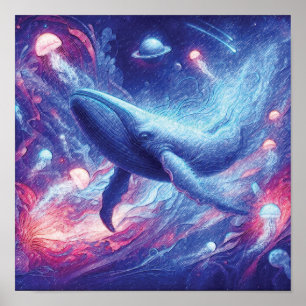 nautischer Ozean Voyager  Wal im kosmischen Meer Poster