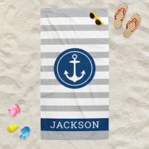 Nautischer Personalisierter Name Navy Gray Stripin
