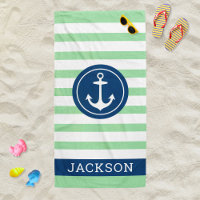 Nautischer Personalisierter Name Navy Green Stripi