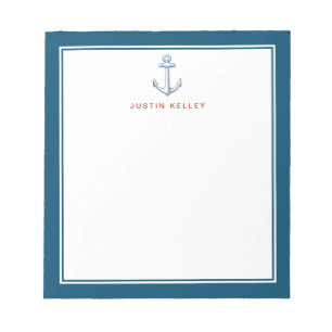 Nautischer Personalisierter Notepad, Blue Anchor Notizblock