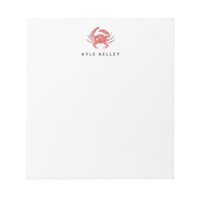 Nautischer Personalisierter Notepad, Roter Krab Notizblock (Vorderseite)