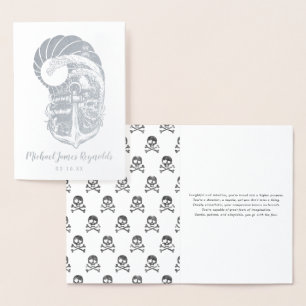 Nautischer Pirat   Totenkopf-Anker-Ozean-Monogramm Folienkarte