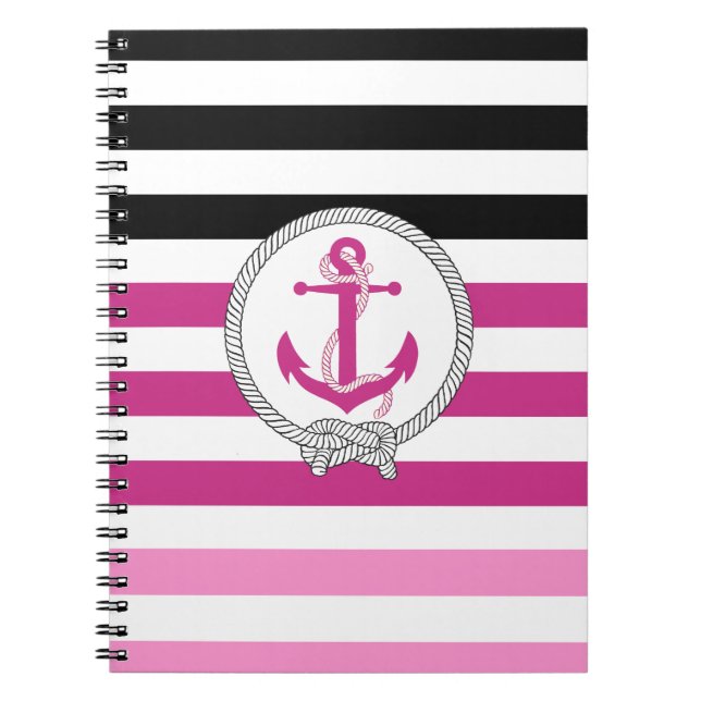 Nautischer rosa Anker/Navy Knoten/schwarzer Streif Notizblock (Vorderseite)