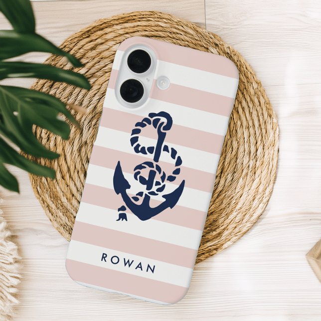 Nautischer rosa Streifen und Navy Anchor Personali Case-Mate iPhone Hülle (Von Creator hochgeladen)