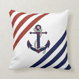 Nautischer rostiger blauer Anker/Seil/rot/weißer  Kissen