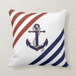 Nautischer rostiger blauer Anker/Seil/rot/weißer S Kissen