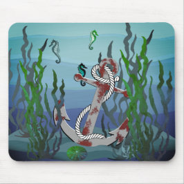 Nautischer rostiger grauer Anker/Algen/Muscheln/Se Mousepad