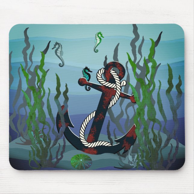 Nautischer rostiger schwarzer Anker/Algen/Muschel/ Mousepad (Vorne)