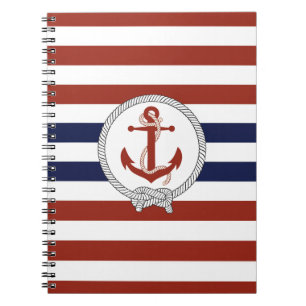 Nautischer roter Anker/Navy Knoten/blau/weiß Strei Notizblock