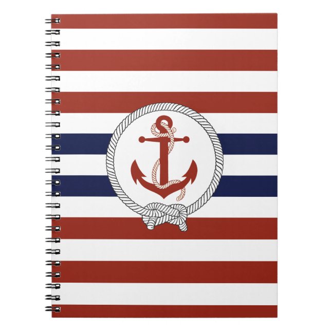 Nautischer roter Anker/Navy Knoten/blau/weiß Strei Notizblock (Vorderseite)