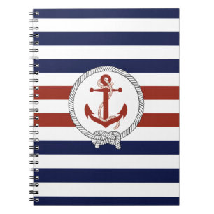 Nautischer roter Anker/Navy Knoten/blau/weiß Strei Notizblock