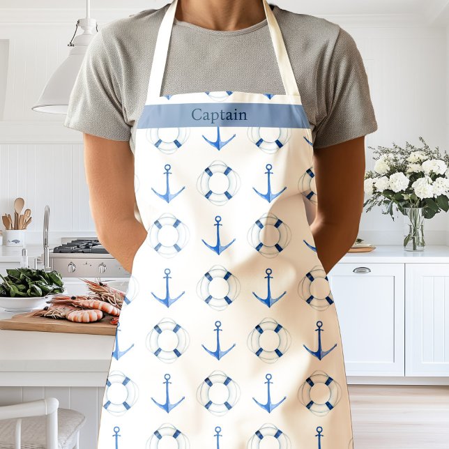 Nautischer Segelboot-Anker-Rettungsring Weiß Schürze (Nautical Sailing Apron)