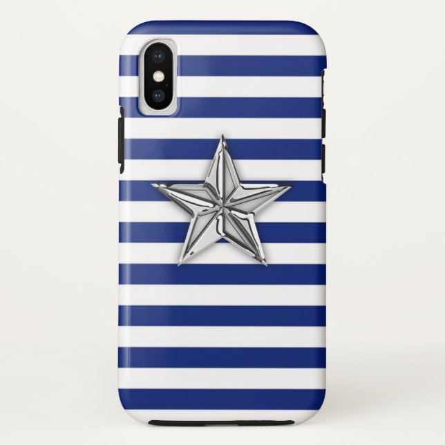 Nautischer Silberstern auf Mustern für Navy Stripe Case-Mate iPhone Hülle (Rückseite)