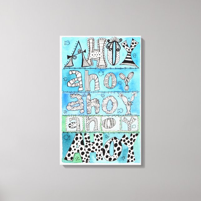 Nautischer Spaß Whimsical Letters Blue Leinwanddruck (Vorderseite)