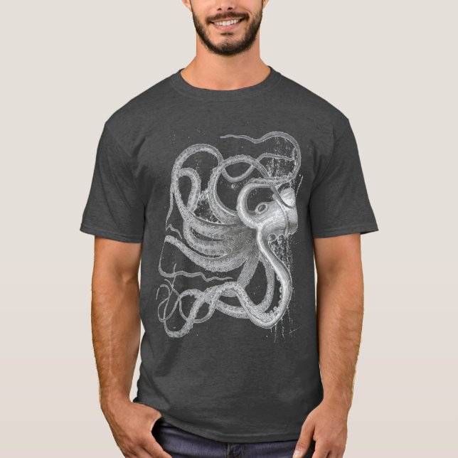 Nautischer Steampunk, großer Oktopus, Vintager Kra T-Shirt (Vorderseite)