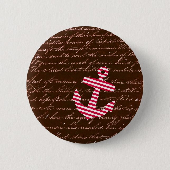Nautischer Streifen roter Anker Button (Vorderseite)