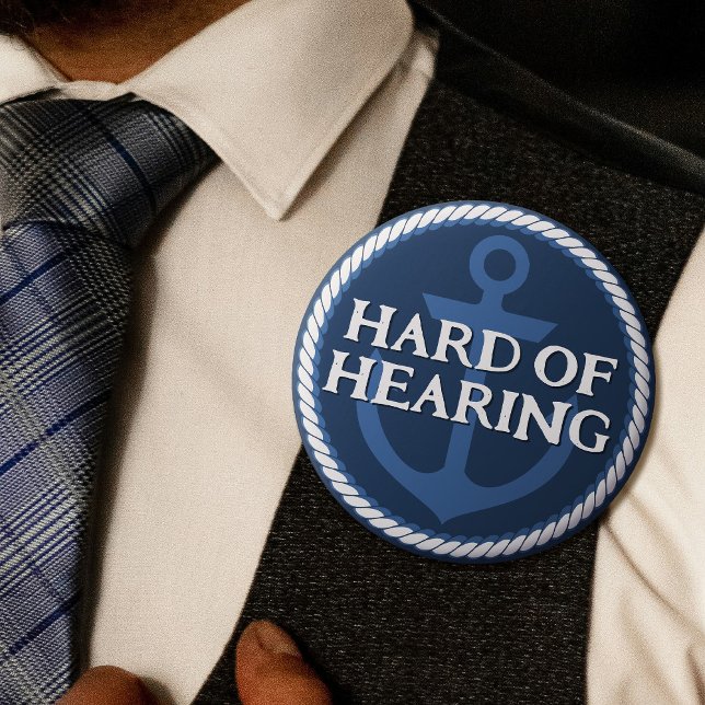 Nautischer Vater Navy Blue Anchor Hard Hearing Button (In Situ on Shirt)