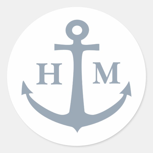 Nautischer verstaubter blauer Anker Monogramm Runder Aufkleber (Vorderseite)