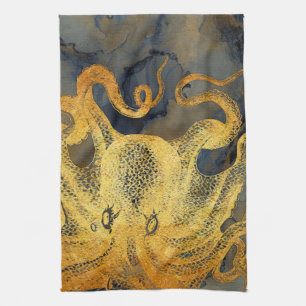 Nautischer Vintage-Gold-Oktopus Schwarze Tinte Was Geschirrtuch