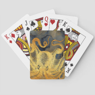 Nautischer Vintage-Gold-Oktopus Schwarze Tinte Was Spielkarten