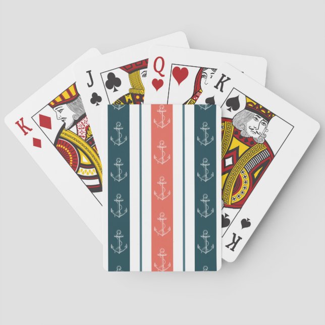 Nautischer Vintager Anker auf Streifenmuster Spielkarten (Rückseite)