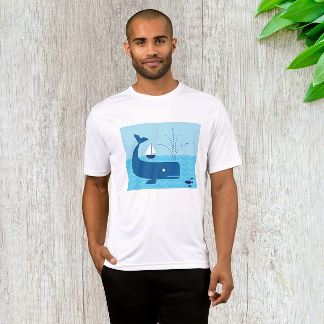 Nautischer Wal und Segelboot Blaues Meer T-Shirt (Von Creator hochgeladen)