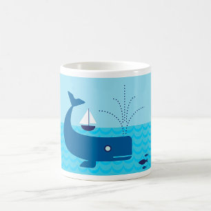 Nautischer Wal und Segelboot Ozean Blaue See Kaffeetasse
