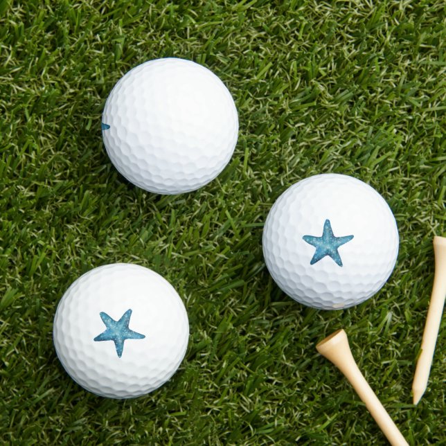 Nautischer Wasserfarben-Blauer Seestern Golfball (Insitu Gras)